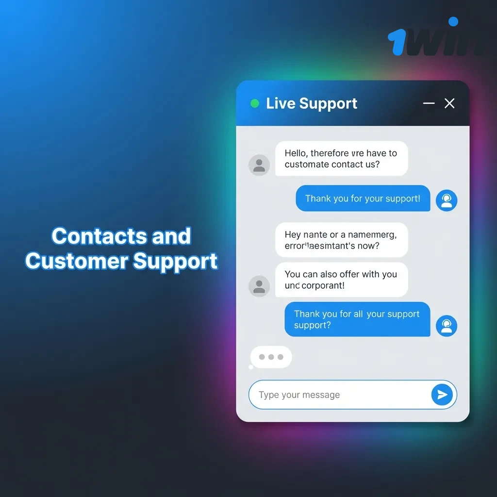 1win 24/7 customer support contact options including live chat, email, and social media.