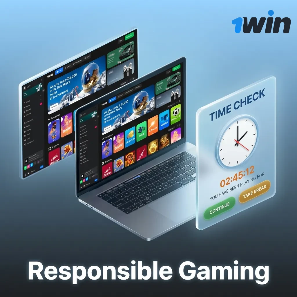 1Win responsible gaming graphic showing 18+ sign and safety limits.